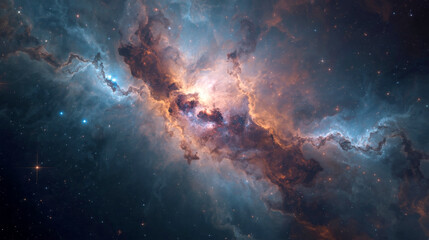 Fototapeta premium Colorful space galaxy cloud nebula. Starry night cosmos. Universe science astronomy. Supernova background wallpaper. cosmic nebula filled with swirling clouds of vibrant gases and dust in hues of deep