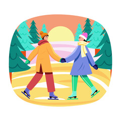 A flat style illustration of skating characters