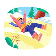 Flat illustration showing a character enjoying winter holiday