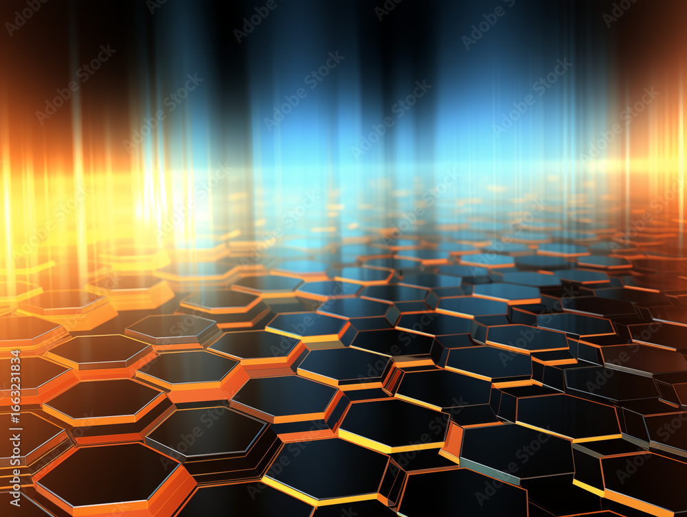 Poster dynamic abstract hexagon pattern with vibrant glowing energy for technology and digital concepts