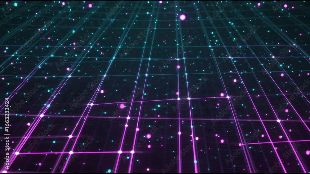 Poster colorful abstract animation of particles and lines creating a dynamic digital environment