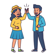 High Five Harmony: A vibrant vector illustration captures the spirit of connection as two individuals joyfully celebrate with a high five.