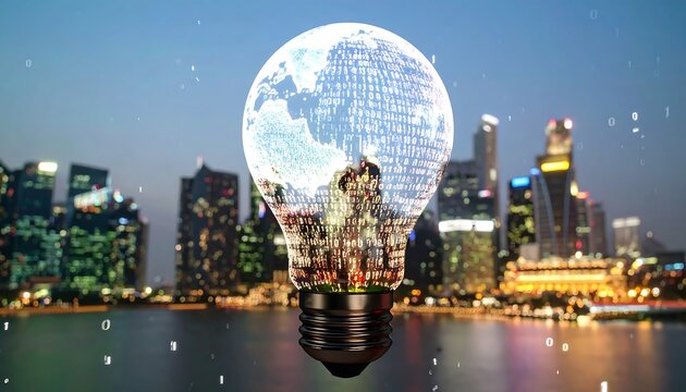 Global Ideas Cityscape and Illuminated Globe