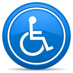 Blue round icon of a person in a wheelchair