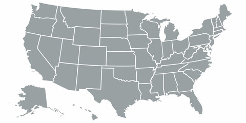 Gray map of the United States with state borders America