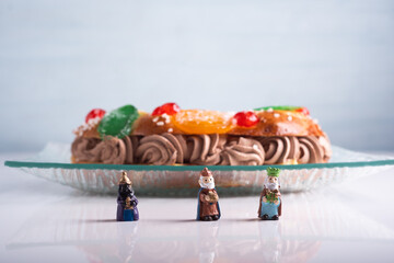 Roscon de Reyes with Three Wise Men Figurines