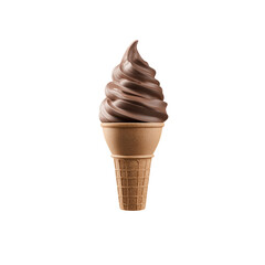 Chocolate soft serve ice cream cone with silky creamy texture and rich flavor on crispy waffle cone