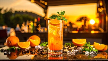 Sunset cocktail at an outdoor bar