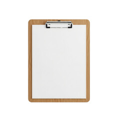 Wooden Clipboard with White Paper Sheet, Metal Clip, Light Oak Texture, Copy Space, Empty Template, Transparent Background
