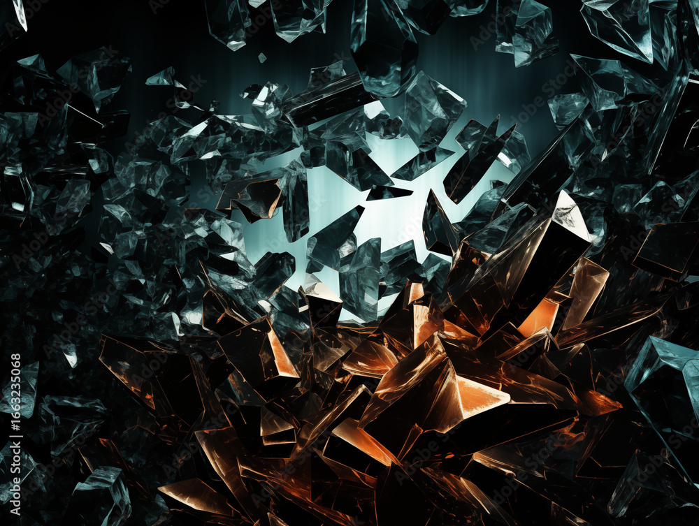 Fototapete exploding crystal shards in dynamic abstract composition with striking light effects and vibrant col