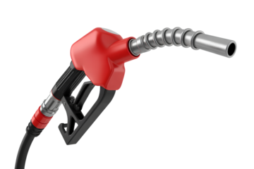 Modern Fuel Nozzle with Red Handle, Front View, Isolated on Transparent Background