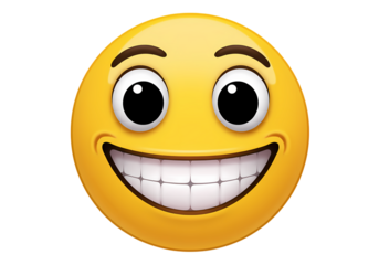 Smiling Yellow Emoticon Big Grin Happy Face Positive Expression isolated on transparent background