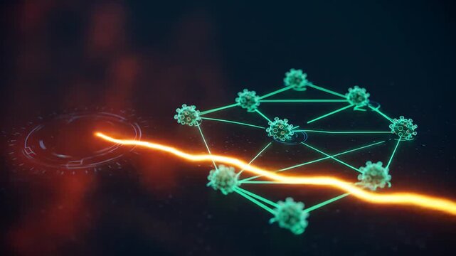 Abstract illustration of interconnected microscopic entities