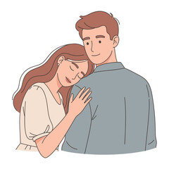 Shared Tenderness: A tender moment captured, as a woman finds solace resting on a man's shoulder. A beautiful embrace, filled with emotional connection and affection.