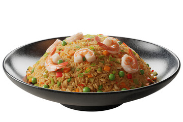 Fried Rice with Shrimp and Green Onions, Close-Up, Isolated on Transparent Background