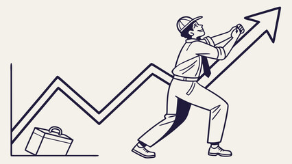 Man pushing upward trending arrow with briefcase representing business growth and success story created with generated ai