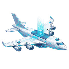Futuristic AI-powered airplane with glowing circuit patterns and data streams.