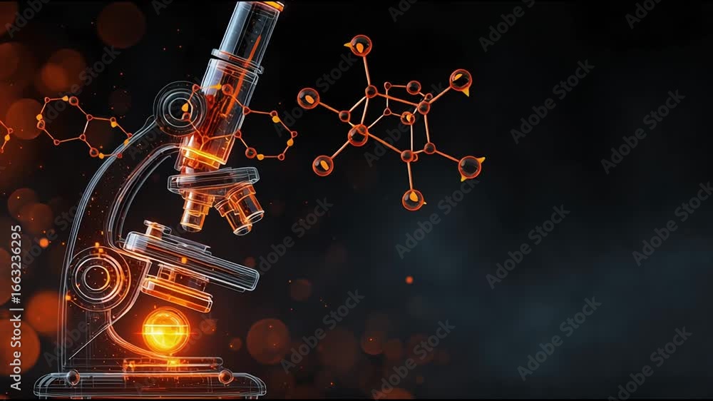 Poster exploring the world of science with an advanced microscope showcasing vibrant details and innovative