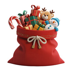 Red Santa sack filled with Christmas toys and gifts