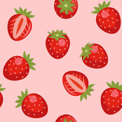 Ripe strawberries - vector seamless pattern, background for printing and design.