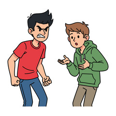 Discord in Dialogue: Two figures engage in a heated exchange. One, flushed with anger, stands defiant. The other, in a state of consternation, attempts to explain. The clash of emotions is palpable.