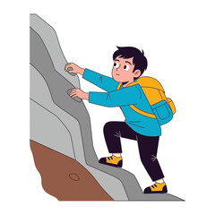 Adventure's Ascent: A youthful explorer confidently tackles a challenging rock face. This captivating illustration embodies the spirit of courage, adventure, and the pursuit of new heights.