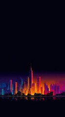 Obraz premium Night city skyline, vibrant colors