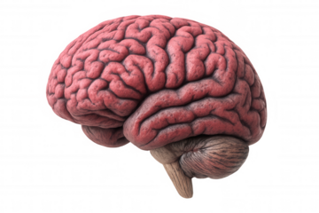 Highly detailed 3d rendering of a human brain, isolated on transparent background, perfect for medical illustrations or educational projects