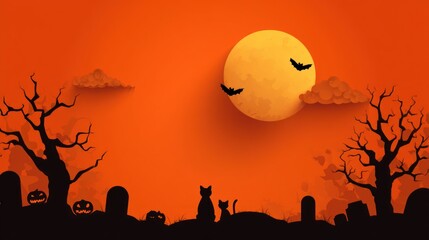 Flat-style Halloween vector background with orange and black theme