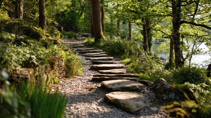 Gravel path with footsteps leading into woods