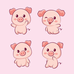 set of collection pig is poses selfie vector design