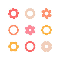 Camomile flower geometric shape. Circle design decorative element. Vector frames for logo packaging, labels, postcards, invitations, social media post.