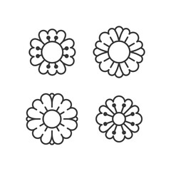 Circle flower emblem. Set of 4 geometric shape. Modern linear design print.  Modern abstract linear compositions and graphic design elements.