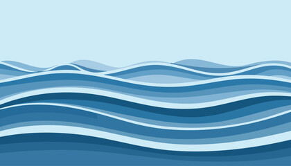 Obraz premium is a stylized image of water waves consisting of several smooth, wavy lines of different blue shades that overlap to create the effect of depth and movement.