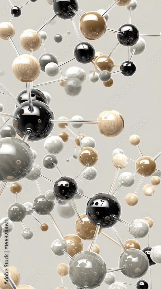 Poster molecular structure exploration with detailed visuals showcasing various particles and their arrange