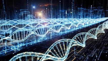 DNA Strands and Data Flow Futuristic Science and Technology Image - Powered by Adobe