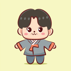 Chibi Korean boy in Traditional Outfit Cute Vector Illustration