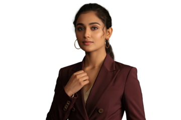 Confident Indian Businesswoman in Maroon Suit, Professional Headshot, Isolated on Transparent Background