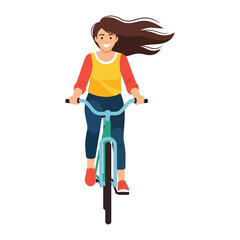 Bicycling on the Open Road: A vibrant illustration captures a woman on a bicycle, embodying the freedom and joy of a leisurely ride, her hair flowing with the wind.