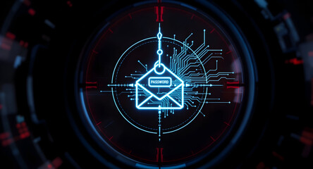 Digital Security Concept: an Illuminated Email Envelope with 'password' Label, Suggesting Data Breach and Cybercrime