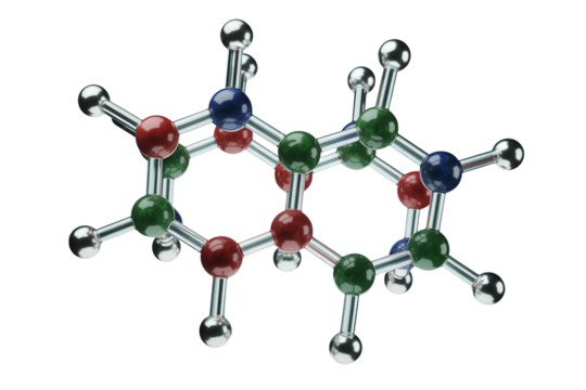 Close-Up of Molecular Lattice with Colorful Nodes, Top-Down Scientific Illustration