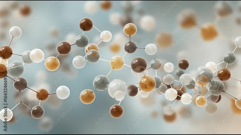 Poster molecular structures demonstrate the complexity of chemical bonds in a stylized animation