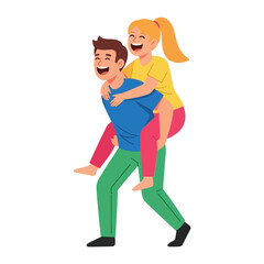 Joyful Piggyback Ride: A couple revels in a moment of pure joy as they play and laugh together, embodying the essence of youthful exuberance and the magic of human connection.