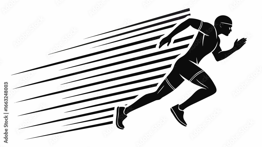 Poster silhouette of a runner in motion with speed lines indicating fast movement and athleticism depicted 