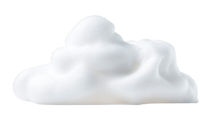 Smooth cosmetic mousse foam smear, airy and fluffy white texture with glossy highlights, soft and light appearance, isolated on clean white background, minimal skincare aesthetic