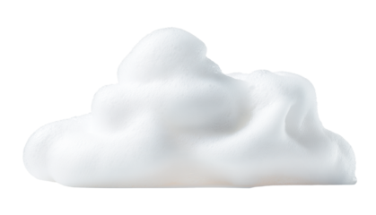 Smooth cosmetic mousse foam smear, airy and fluffy white texture with glossy highlights, soft and light appearance, isolated on clean white background, minimal skincare aesthetic