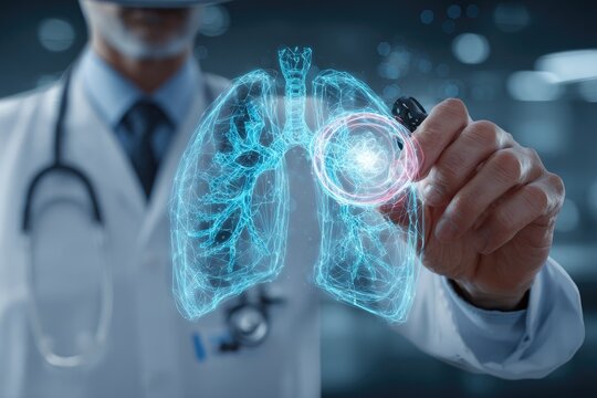 Doctor using VR to examine 3D lung model