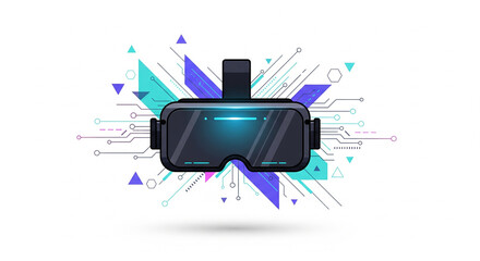 Vector flat icon of VR headset with abstract futuristic elements