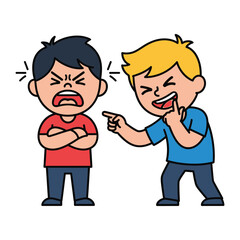 Discord and Disagreement: A cartoon depicts a scene of conflict with one child's frustration met by the other's derision, illustrating a potent clash of emotions.