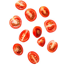 Vibrant Cherry Tomato Halves Descending - Fresh and Colorful Food Photography Image